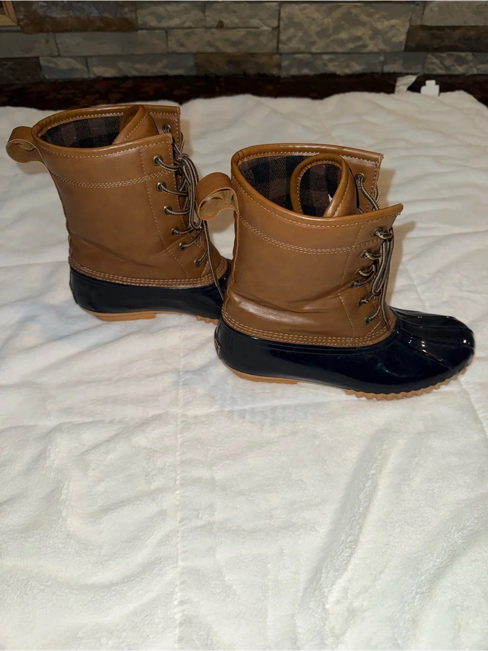 Sporto Brown Leather-Look and Black Waterproof Lace-Up Winter Boots